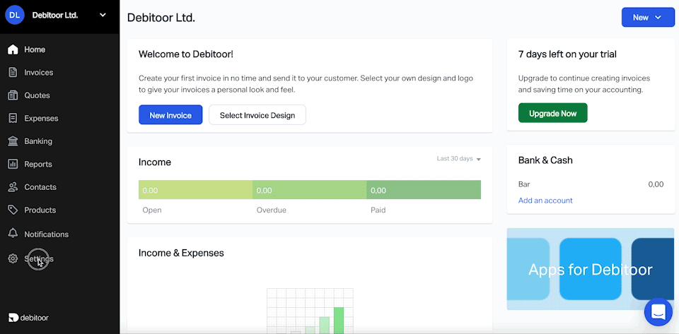 It takes just a few clicks to connect SumUp with Debitoor invoicing & accounting software